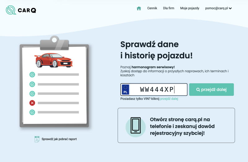 weryfikuj dane pojazdu na carQ